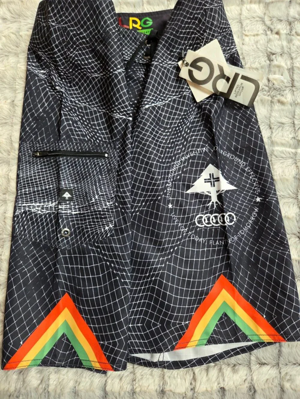 LRG Lifted Research Group Board Shorts Men's 32 Pocket Black Wire Frame Trunks